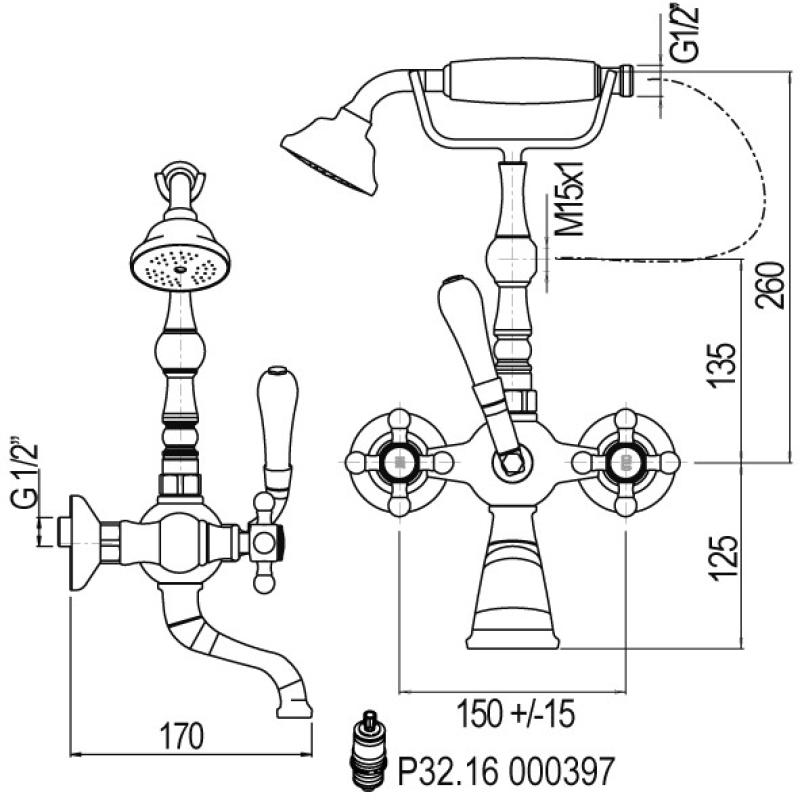 Badkraan met Handdouche Nostalgisch met Sterknoppen Brons V2030BR